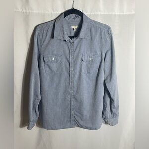 Talbots Blue Swiss Dot Chambray Shirt Medium Long Sleeve Button Front